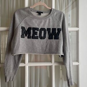 F21 MEOW Cropped Sweatshirt